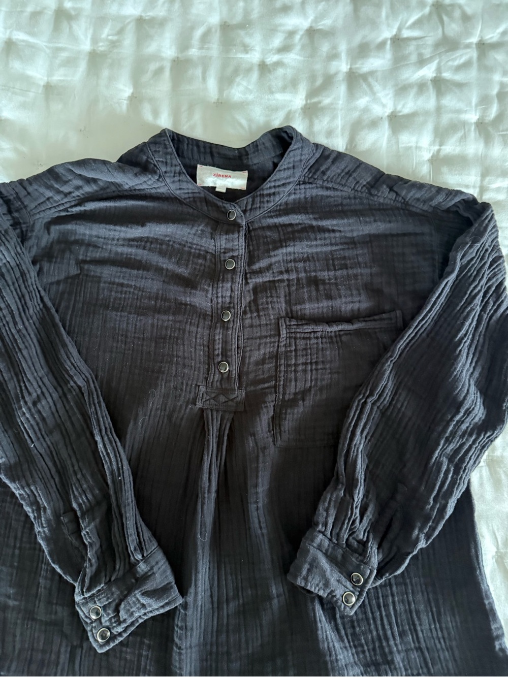 Xirena Woman’s Long-Sleeve Button Henley Shirt - Black